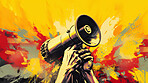 Megaphone, vibrant art and freedom of expression. Colorful, dynamic and energetic communication through art for liberty, creativity and social change. Inspiring visual message for a diverse audience.