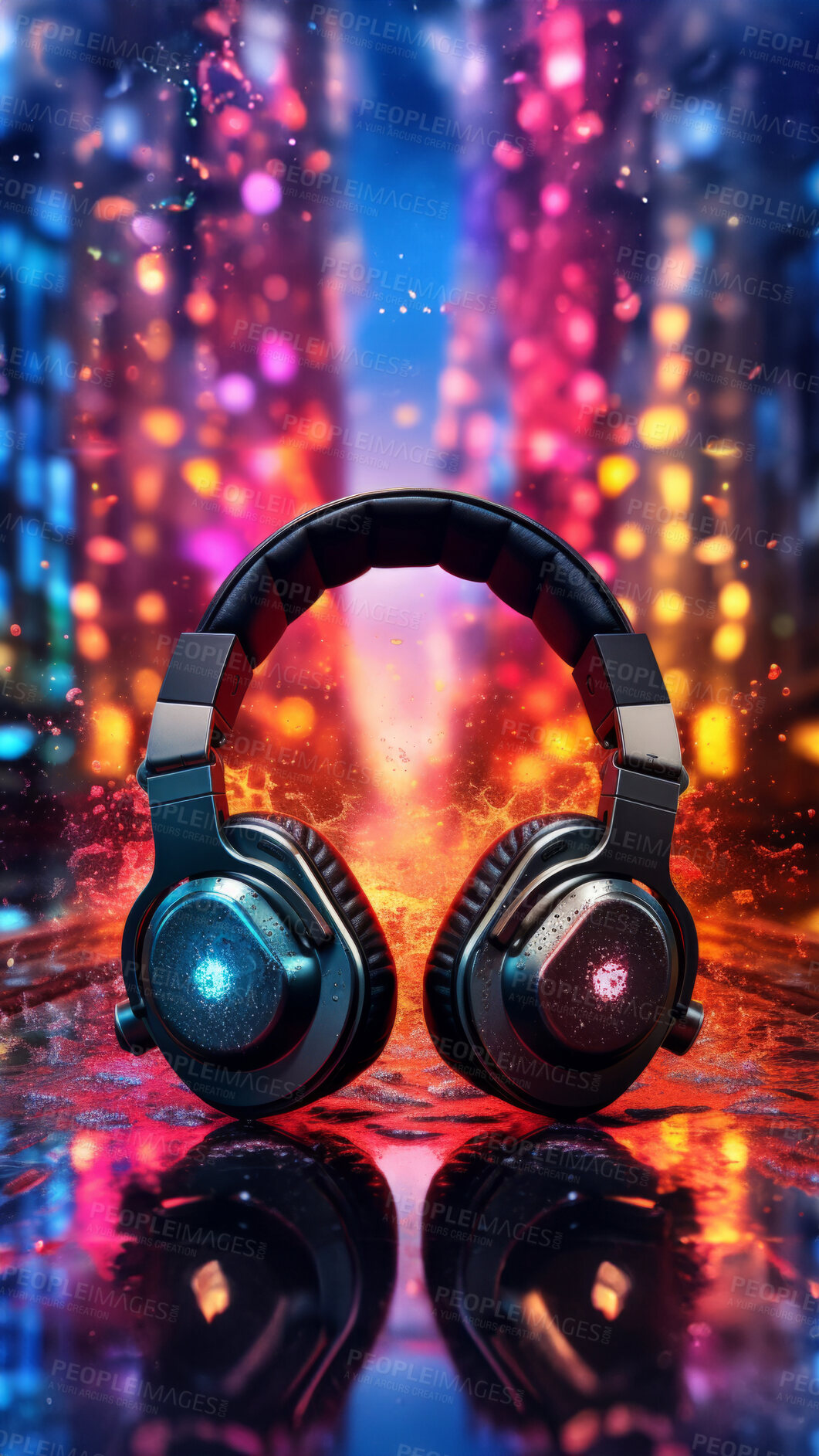 Buy stock photo Headphones, music and enticing sound experience. Sleek, comfortable and high-quality audio gear for an enjoyable, private listening journey. Elevate your music with style and comfort.