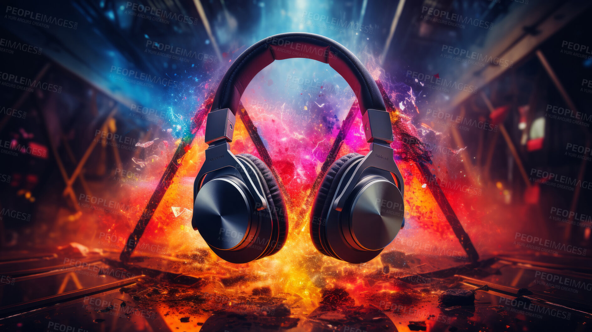 Buy stock photo Headphones, music and enticing sound experience. Sleek, comfortable and high-quality audio gear for an enjoyable, private listening journey. Elevate your music with style and comfort.