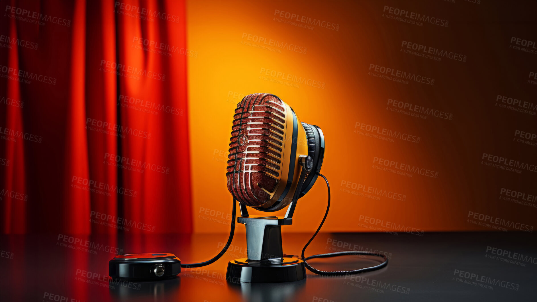 Buy stock photo Microphone, clear audio and professional recording. Sleek, reliable and designed for crisp sound capture. Elevate your recordings with this professional-grade microphone for crystal-clear audio.