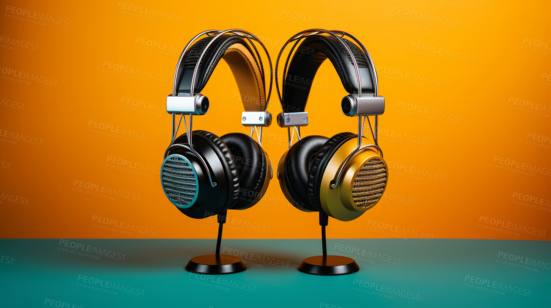 Buy stock photo Headphones, music and enticing sound experience. Sleek, comfortable and high-quality audio gear for an enjoyable, private listening journey. Elevate your music with style and comfort.