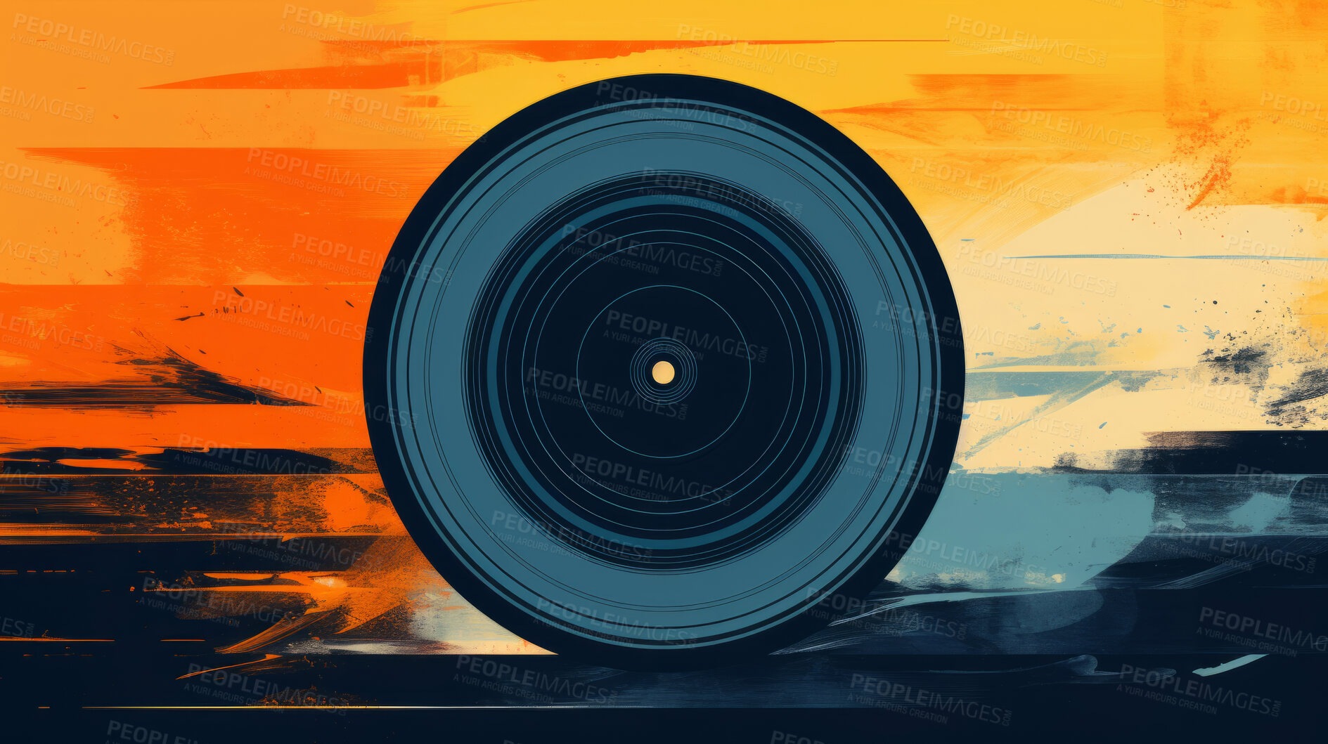 Buy stock photo Vinyl record, abstract art and vibrant colors in musical expression. Creative, modern and visually striking representation of a classic medium, transformed into a unique artistic masterpiece. A fusion of nostalgia and contemporary creativity