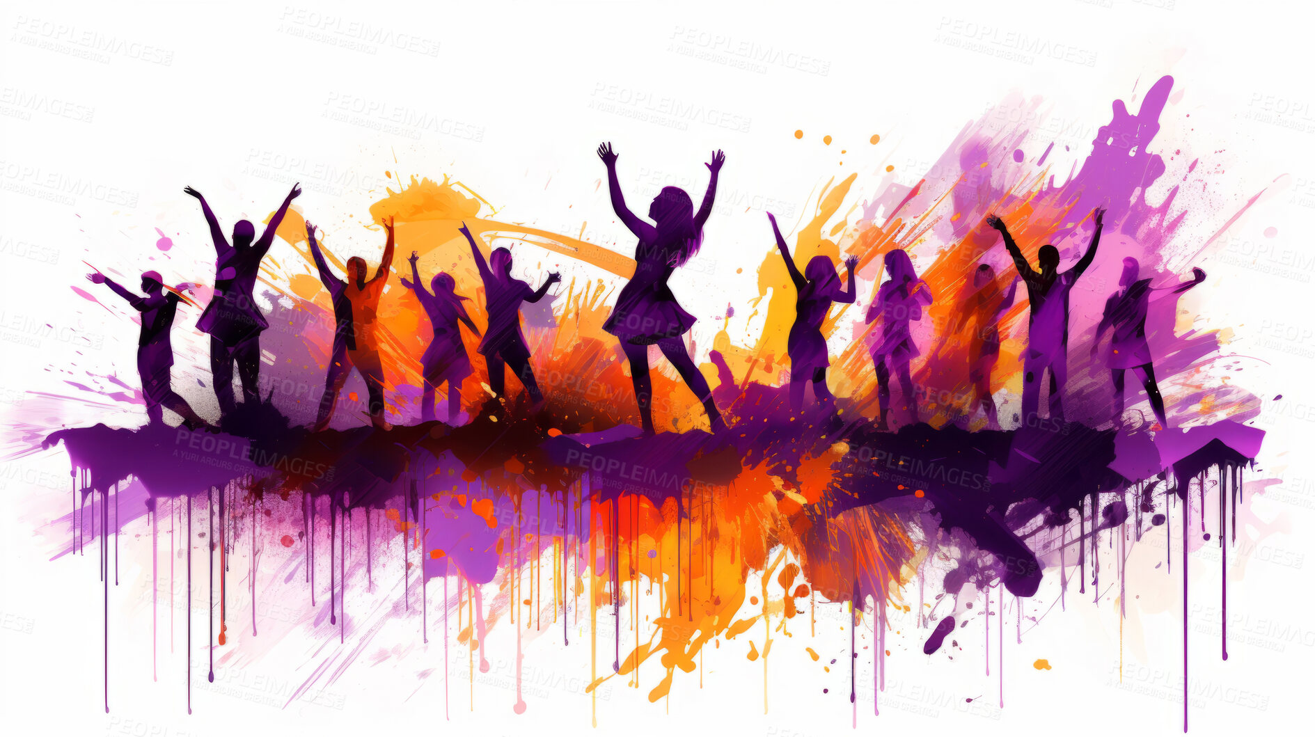 Buy stock photo Dancer, illustration and vivid colors. Energetic, expressive and lively portrayal of a dancer, radiating vibrance and vitality through a spectrum of vivid colors. A mesmerising visual celebration.