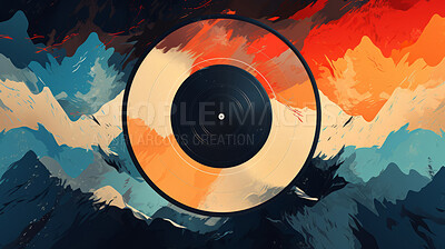 Vinyl record, abstract art and vibrant colors in musical expression. Creative, modern and visually striking representation of a classic medium, transformed into a unique artistic masterpiece. A fusion of nostalgia and contemporary creativity