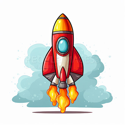 Spaceship launch, adventure and travel on space mission in research, exploration or discovery. Science, innovation or technology in business startup, finance development and success.