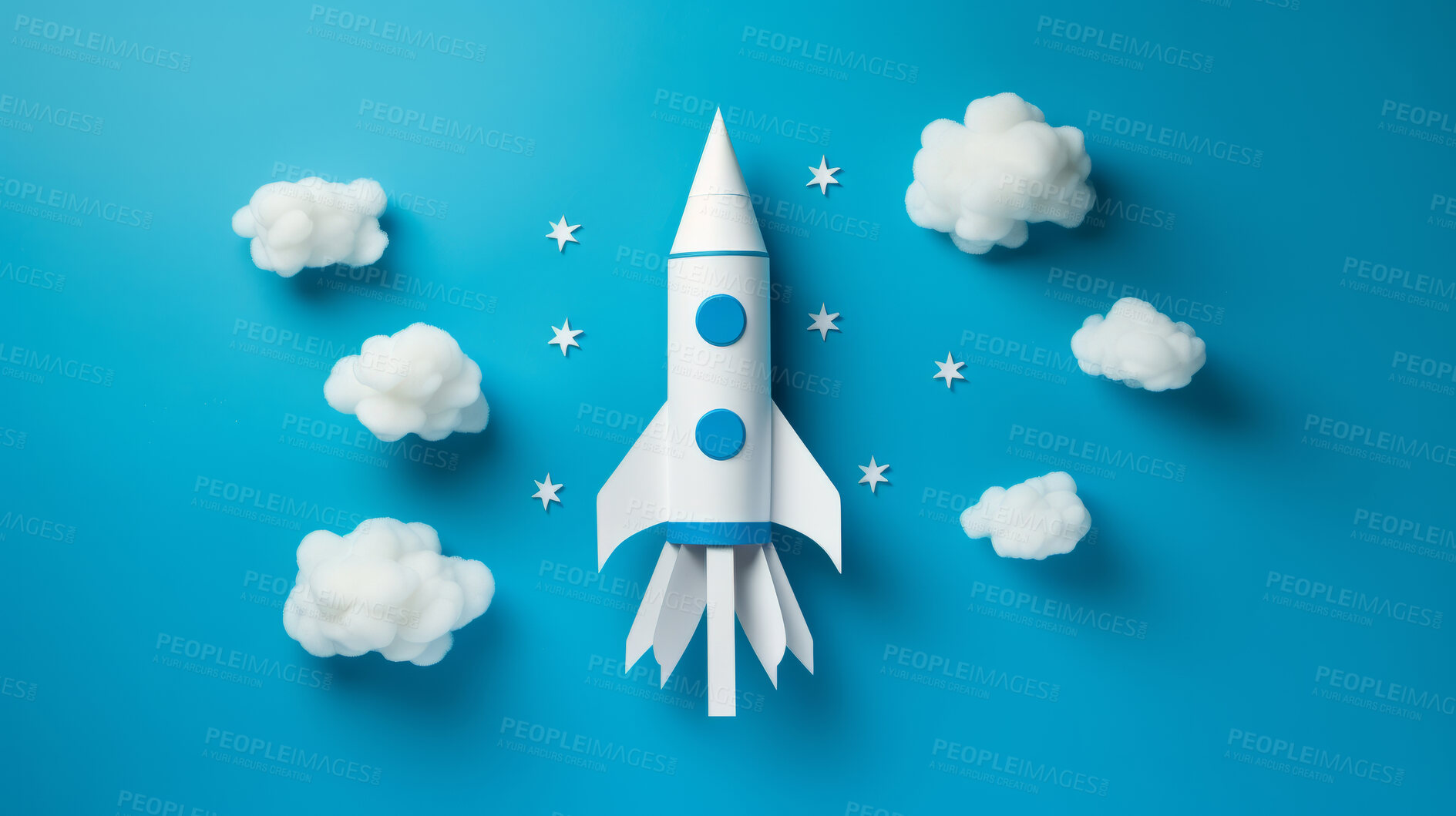 Buy stock photo Spaceship launch, adventure and travel on space mission in research, exploration or discovery. Science, innovation or technology in business startup, finance development and success.