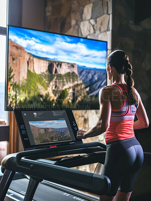 Woman, anonymous and muscle on athlete in workout, exercise or bodybuilder with technology, equipment in pose for health. Gym, background and texture or anatomy of person with fitness from training
