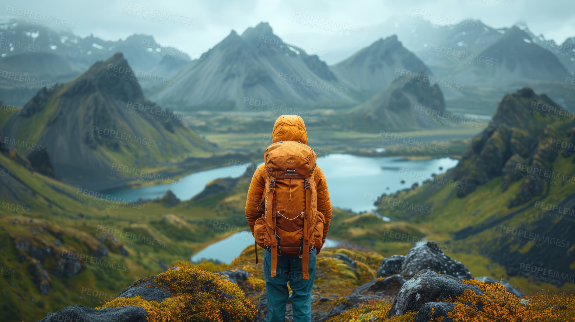 Buy stock photo Success, adventure and background with hiking for travel, freedom or vacation. Health, activity and outdoors with person on mountain landscape for wellness, motivation or discovery in nature