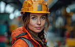 Woman, portrait and career, inspection at construction site with maintenance, contractor and smile in portrait. Engineer,  thinking and building, urban infrastructure and vision for renovation