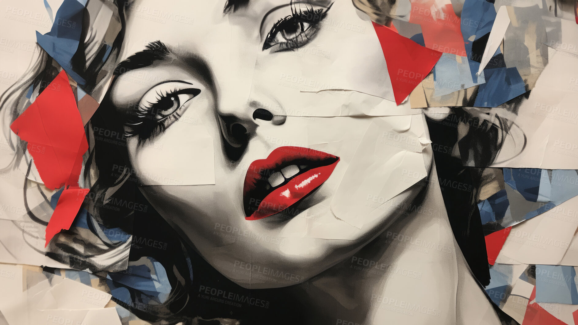 Buy stock photo Pop art woman, vibrant colors and retro style. Playful, energetic and visually striking illustration of a woman in the iconic pop art fashion. A modern twist on classic pop culture aesthetics.