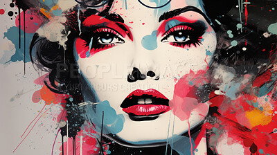 Pop art woman, vibrant colors and retro style. Playful, energetic and visually striking illustration of a woman in the iconic pop art fashion. A modern twist on classic pop culture aesthetics.