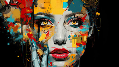 Pop art woman, vibrant colors and retro style. Playful, energetic and visually striking illustration of a woman in the iconic pop art fashion. A modern twist on classic pop culture aesthetics.