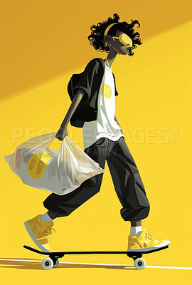 Buy stock photo Portrait, digital art and illustration of a young man for artist inspiration, creativity and background. Detailed, vibrant and graphic drawing of a male for education, skateboard and poster design