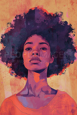 Buy stock photo Portrait, paint and canvas art of a black woman for artist inspiration, creativity and background. Detailed, acrylic  illustration and traditional drawing of a female for education, lesson and hobby