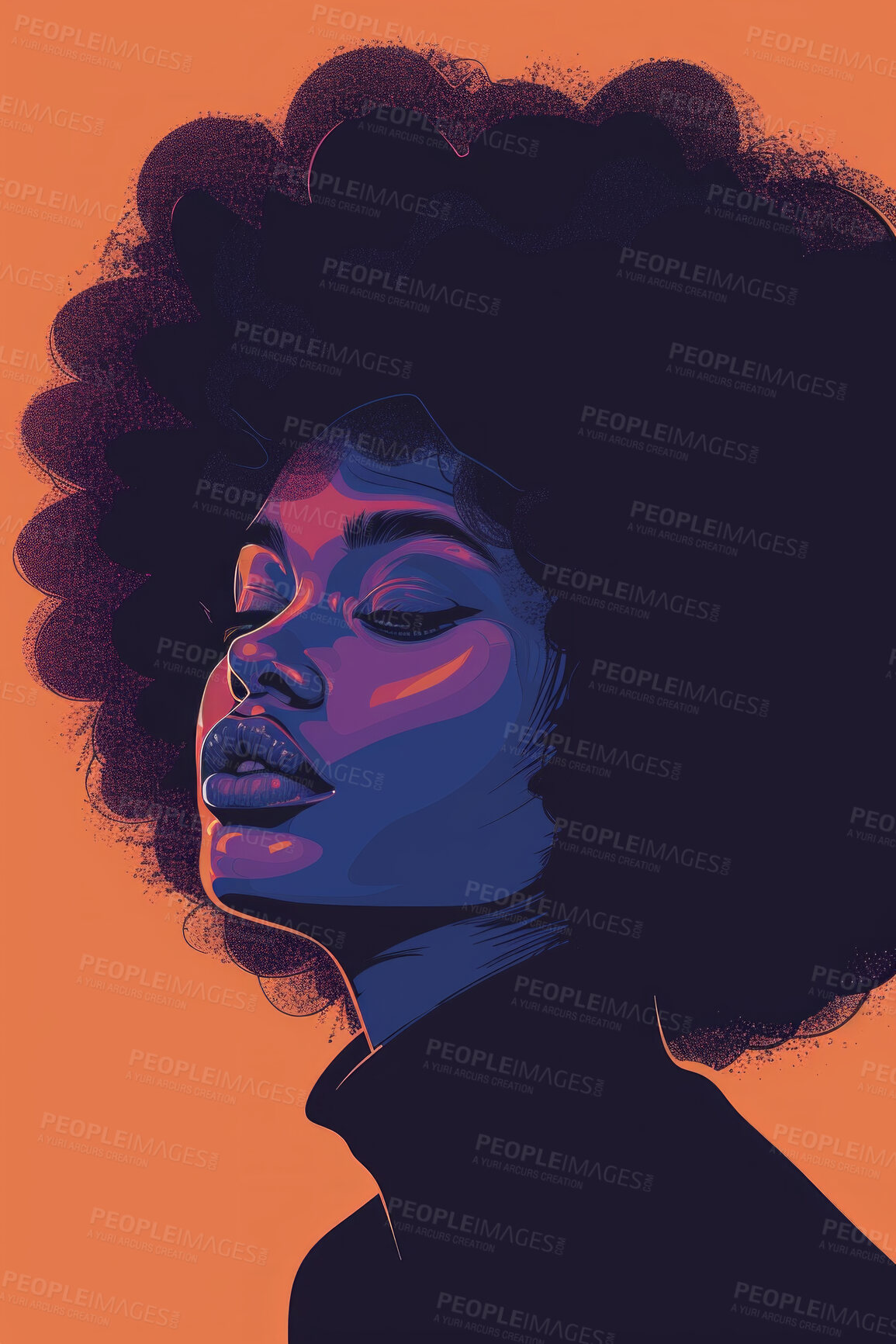 Buy stock photo Portrait, digital art and illustration of a young woman for artist inspiration, creativity and background. Detailed, vibrant and graphic drawing of a female for education, lesson and poster design