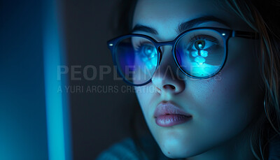 Programming, business and woman working on laptop at night for information technology agency and artificial intelligence. Female, confident and corporate worker at the office for data analysis