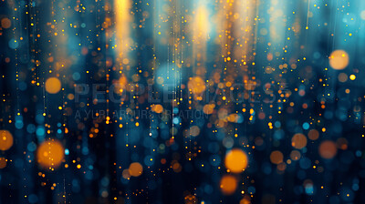 Abstract bokeh, blue and futuristic background for graphic design, technology science and creative backdrop. Colourful, motion and glitter fairy lights for celebration, computing and ai wallpaper