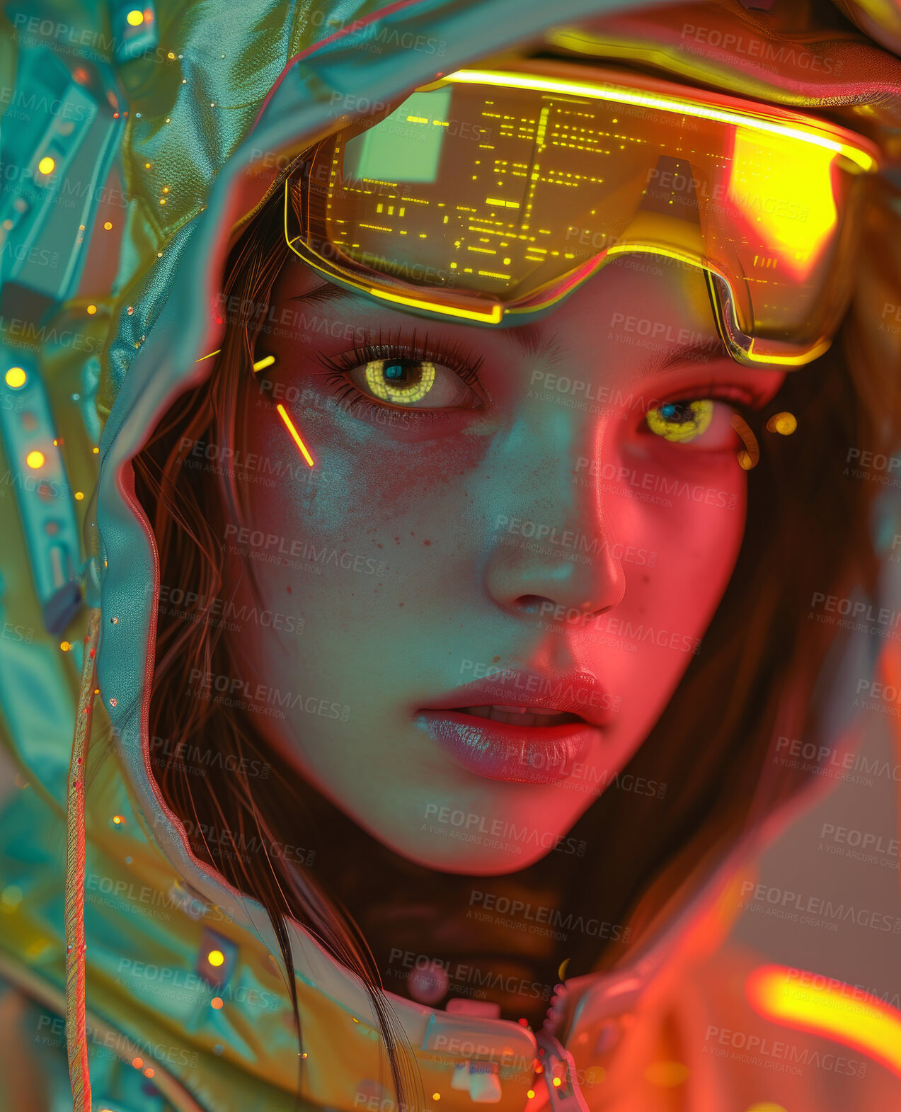 Buy stock photo Android robot, cyborg and avatar design for ai, technology science and metaverse 3d character. Futuristic, machine learning and modern female robotics for tech software and programming wallpaper