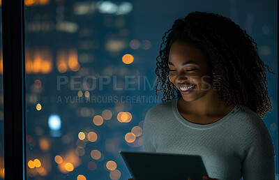 Programming, business and woman working at night for information technology agency and artificial intelligence. Female, confident and corporate worker at the office for entrepreneur and data analysis