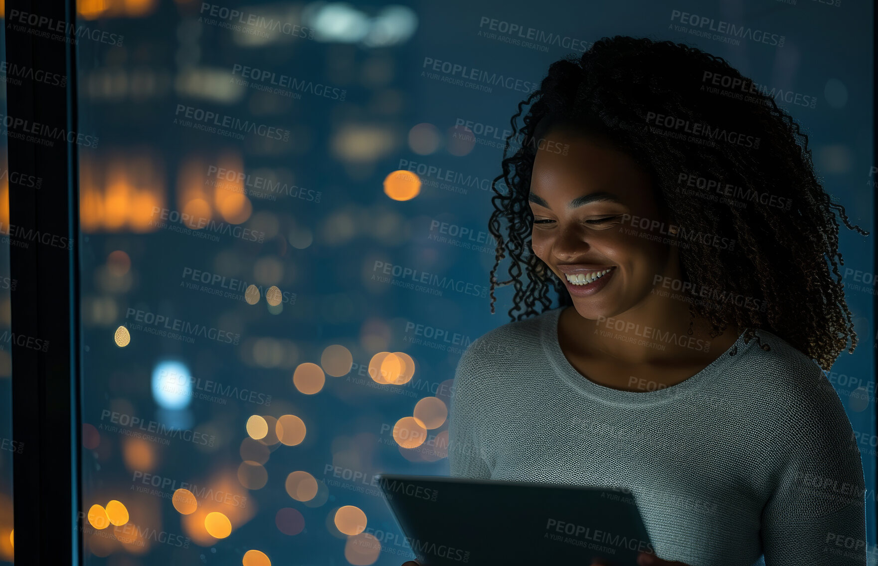 Buy stock photo Programming, business and woman working at night for information technology agency and artificial intelligence. Female, confident and corporate worker at the office for entrepreneur and data analysis