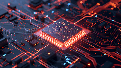Central Computer Processors and CPU mockup 3d render for quantum computing, data and graphics. Neon, pink and futuristic gpu chip design closeup for online business, microchip and science engineer