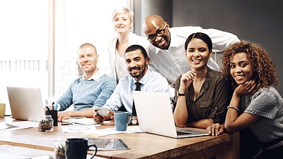 Buy stock photo Portrait of a group of businesspeople working in an office
