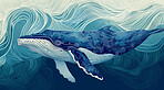 Ocean, sea and whale swimming underwater artwork for creative illustration background and poster design. Blue, peaceful and beautiful scene of wildlife in their habitat for environment and eco system