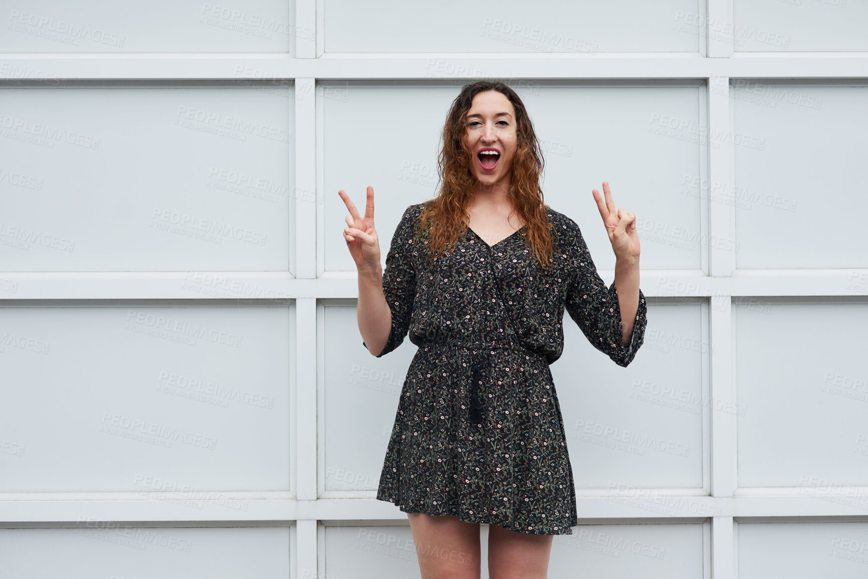 Buy stock photo Cropped shot of a beautiful young woman enjoying the rain outside