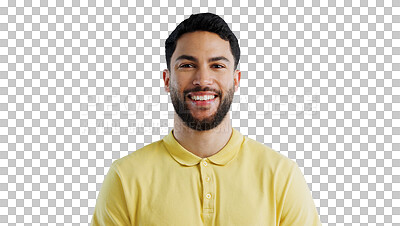 Buy stock photo Smile, happy and portrait of man with fashion, casual style and confidence on transparent background. Png, isolated and face of person with pride, joy and facial expression in cool outfit or clothes