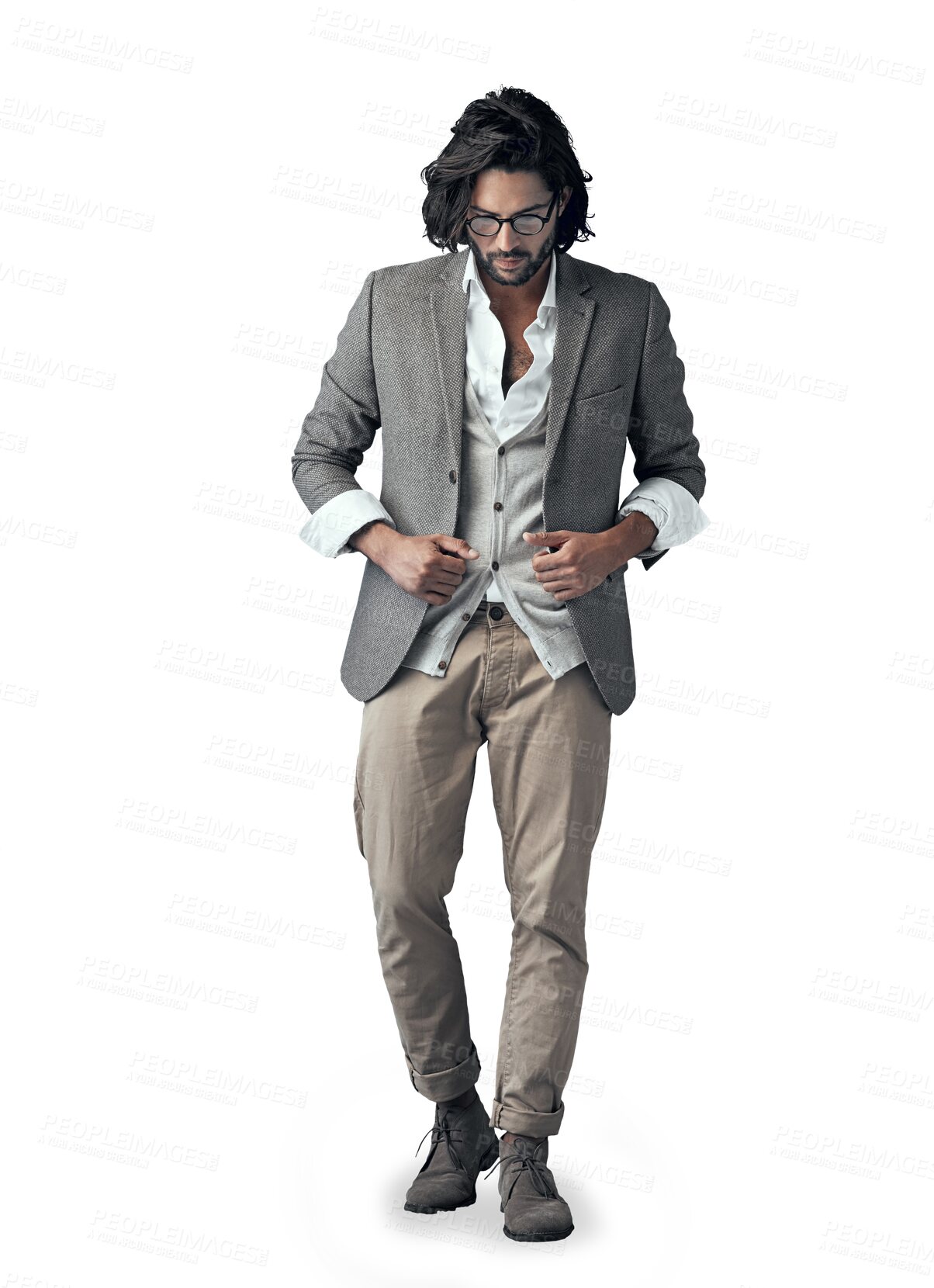 Buy stock photo Businessman, fashion and style with suit or formal clothing on a transparent PNG background. Handsome male person or model posing in confidence or stylish outfit with glasses, shirt or cool attitude