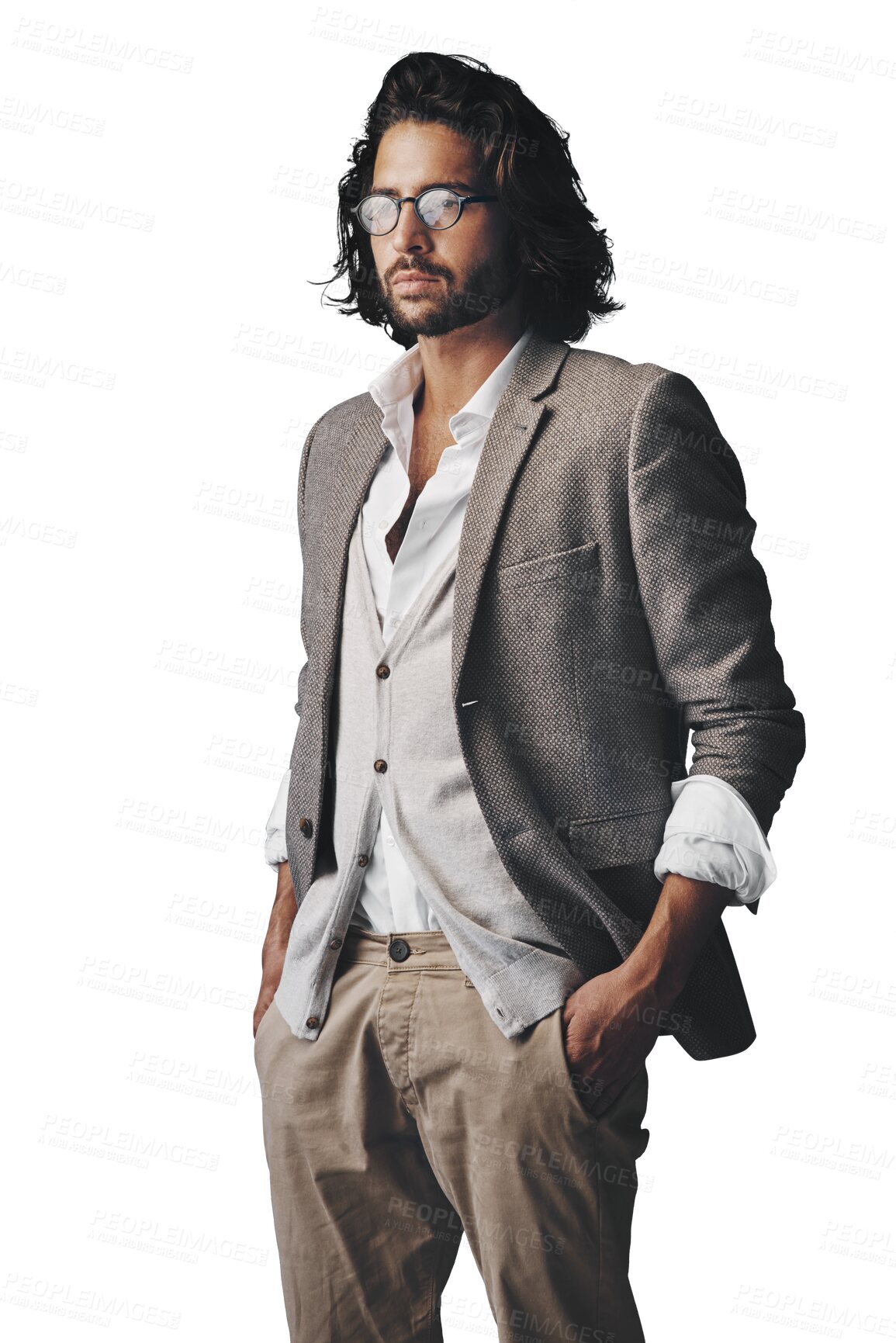 Buy stock photo Fashion, thinking and serious professional man on isolated, PNG and transparent background. Business, confidence and person with decision, choice and pride in stylish, trendy clothes and outfit