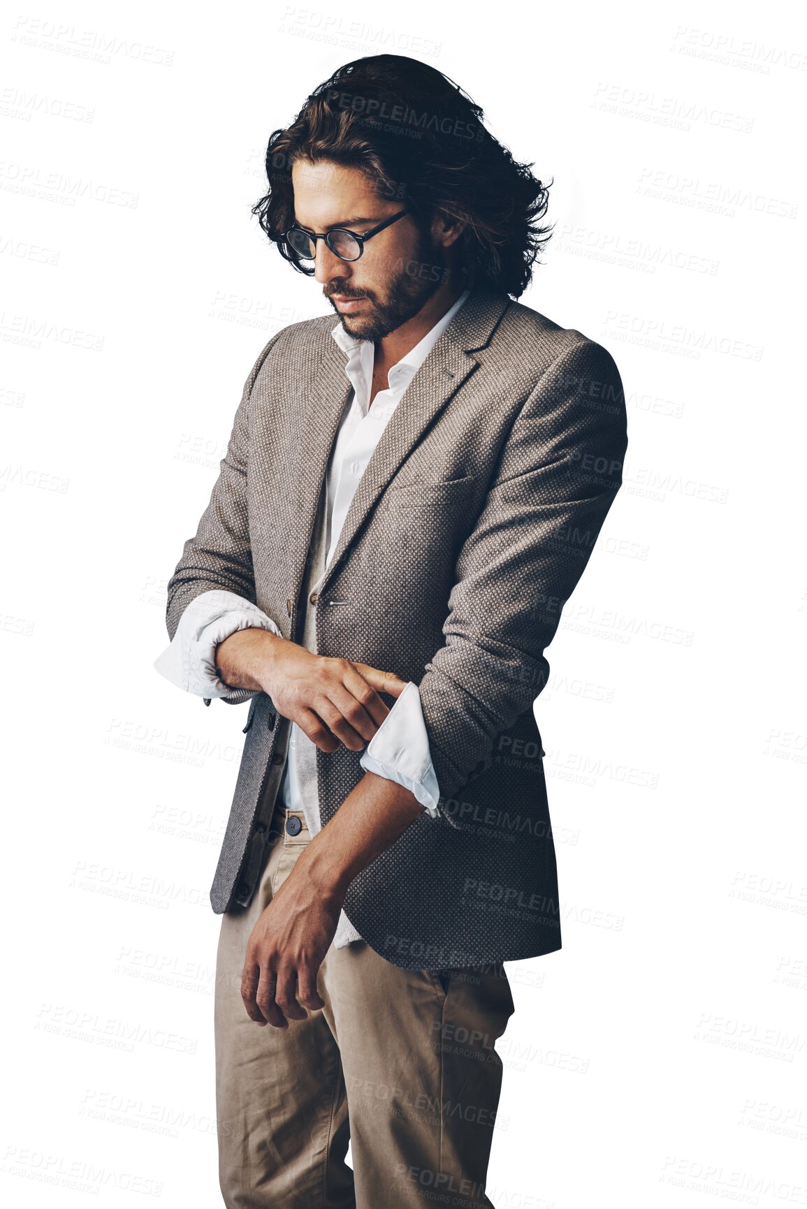 Buy stock photo Fashion, thinking and business man with decision, option and choice on isolated, PNG and transparent background. Professional, thoughtful and person with formal style, trendy outfit and clothes