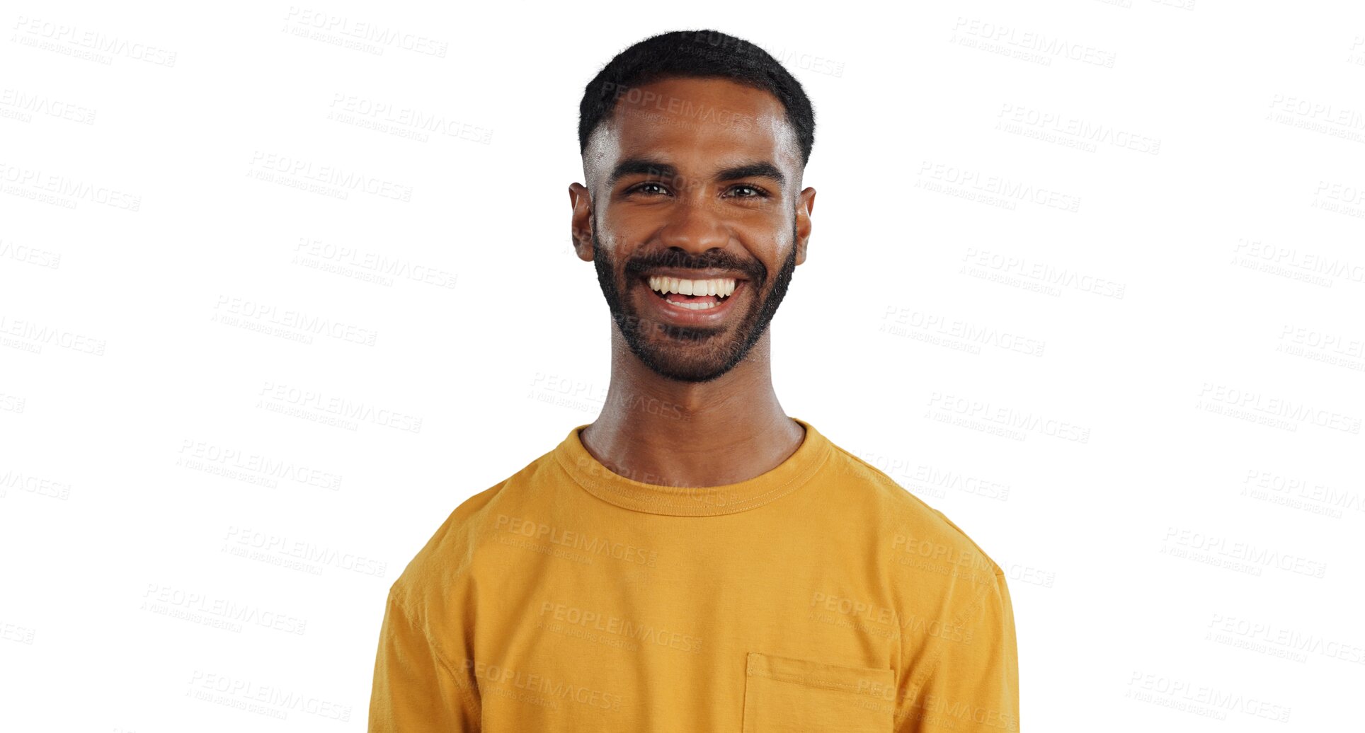 Buy stock photo Happy, fashion and portrait of black man with smile on isolated, PNG and transparent background. Humor, funny joke and face of person in trendy clothes with confidence, pride and positive attitude
