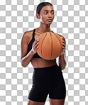 Fitness, basketball and sports woman isolated on gradient background for workout, training and body exercise. Young Indian athlete, person or model in studio with ball in focus. game or cardio health