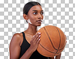 Basketball workout, sports and studio woman for exercise challenge, practice game or fitness competition. Performance training, health commitment and athlete model isolated on gradient background