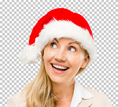Buy stock photo Woman, thinking and holiday in business for Christmas with ideas on transparent, isolated or png background. Professional, person and remember festive event, choice or planning decision on vacation