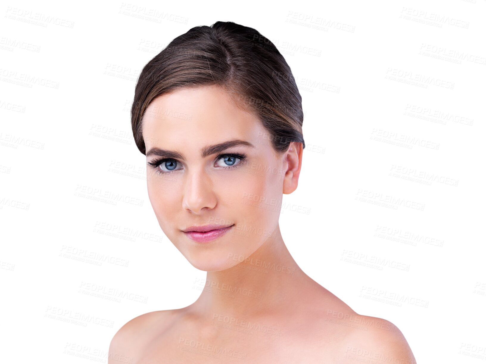 Buy stock photo Beauty, skincare and portrait of woman with confidence, cosmetics and isolated on transparent png background. Dermatology, natural makeup and face of girl with skin glow, wellness and healthy facial.