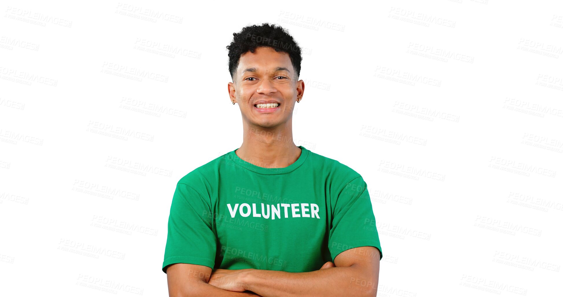 Buy stock photo Man, volunteer and portrait or non profit charity or outreach project or social responsibility, community service or help. Male person, ngo or isolated transparent png background, climate or campaign