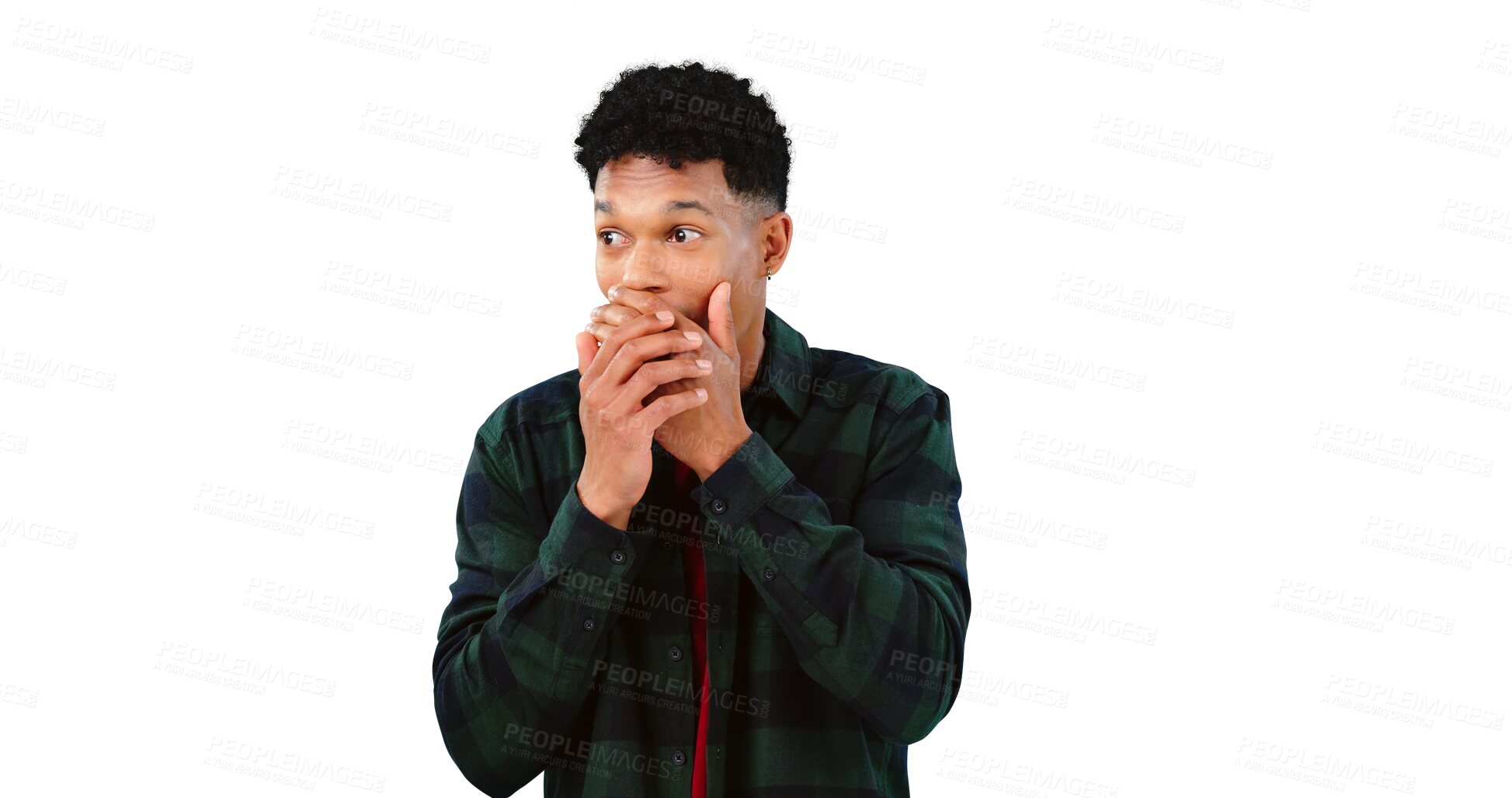 Buy stock photo Wow, surprise and man with gossip, news and isolated on transparent png background. Omg, mind blown and male person in shock for drama, announcement and secret or confession, giveaway and promotion