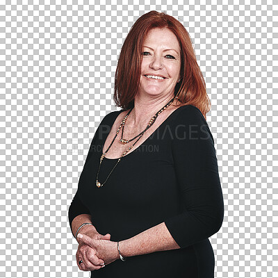 Buy stock photo Smile, portrait and creative woman with happy expression on isolated, transparent and png background. Mature person, interior designer and female boss with face for confidence, lady and proud pose