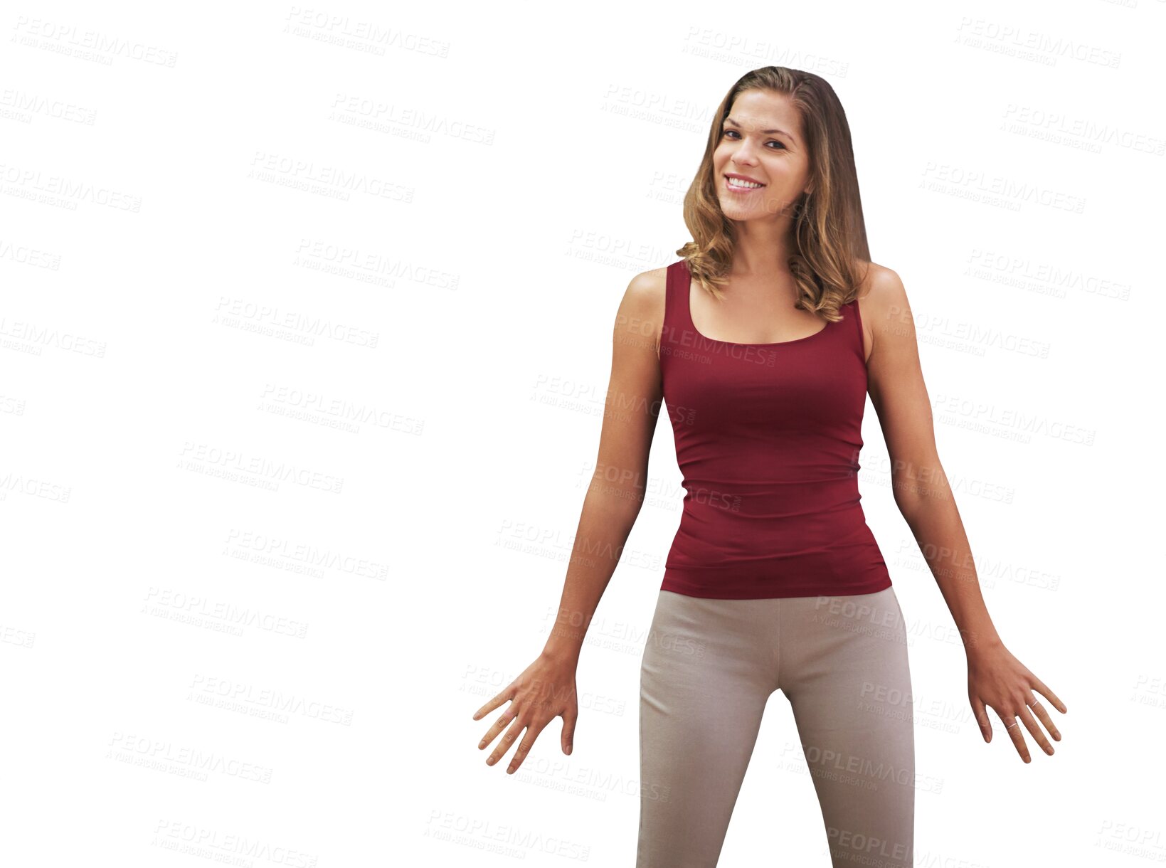 Buy stock photo Portrait, smile and fitness with sports woman in studio isolated on transparent background for health. Exercise, training and workout with happy young athlete on PNG for wellness or improvement