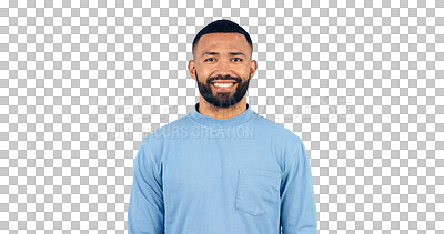 Buy stock photo Man, portrait and happy with confidence for fashion with casual outfit, shirt and trendy style with beard. Face, smile and person with optimism and good mood isolated on a png transparent background