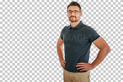 Buy stock photo Portrait, glasses and confidence of business man isolated on a transparent png background. Face, spectacles and creative professional, designer and casual entrepreneur working in Canada for career