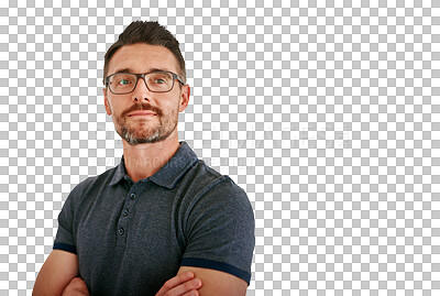 Buy stock photo Mature man, face and entrepreneur with vision in glasses, smile and business with smart clothes on png transparent background. Businessman, professional and manager with  growth and opportunities. 