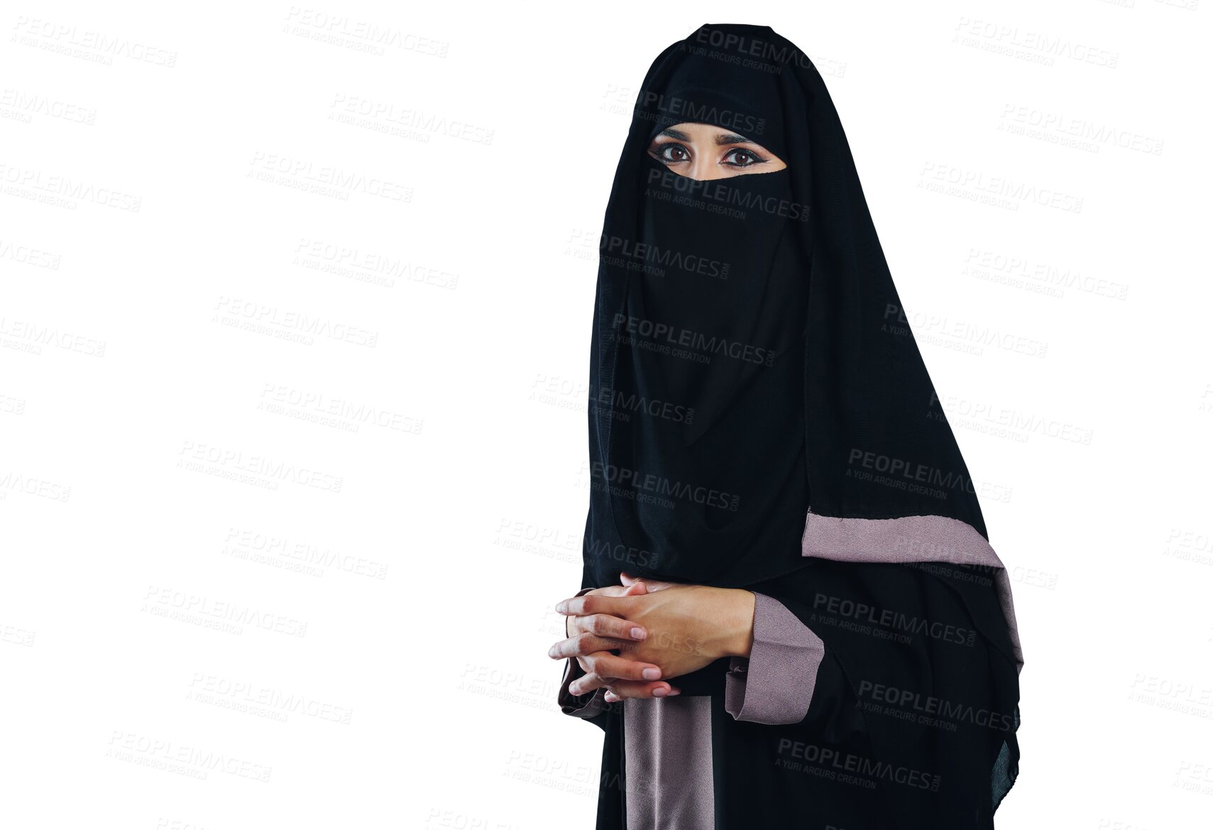 Buy stock photo Islam, woman and portrait with niqab or confidence for corporate career, startup and human resource agency. Business, person and muslim entrepreneur or pride isolated on a png transparent background
