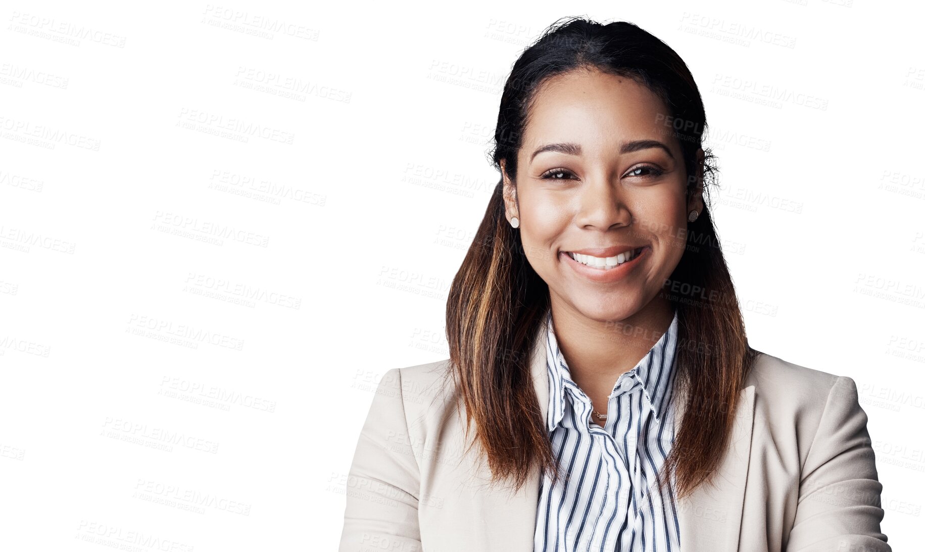 Buy stock photo Business, woman and portrait or happy with confidence for corporate career, startup and human resource work. Entrepreneur, employee and face with pride or smile isolated on png transparent background