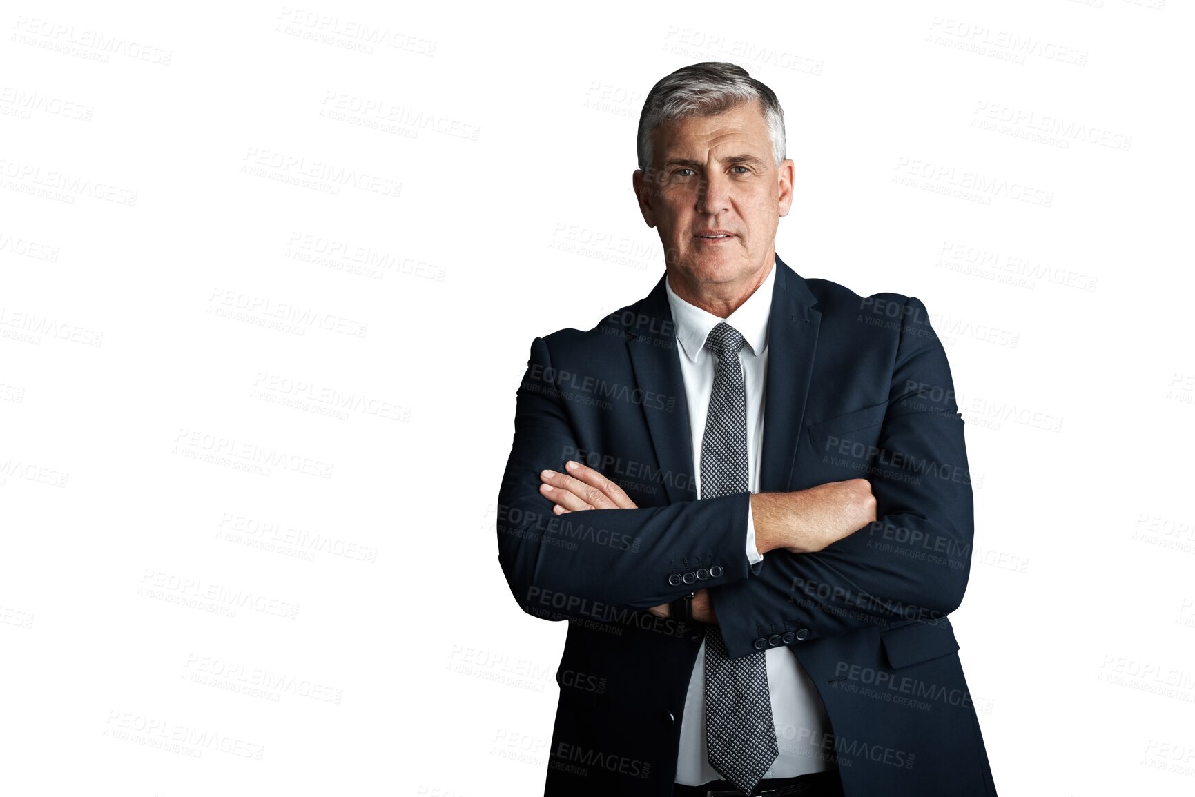 Buy stock photo Mature businessman, portrait and confidence in career, professional and pride in startup company. Male person, entrepreneur and serious for ceo job, tough and isolated on transparent png background