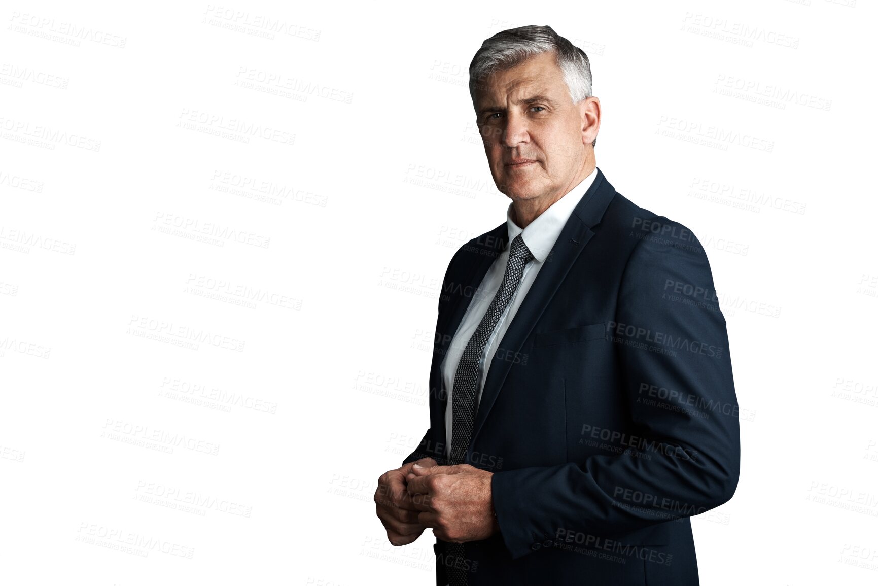 Buy stock photo Mature businessman, portrait and confidence in work, professional and pride in startup company. Male person, entrepreneur and serious for ceo job, tough and isolated on transparent png background