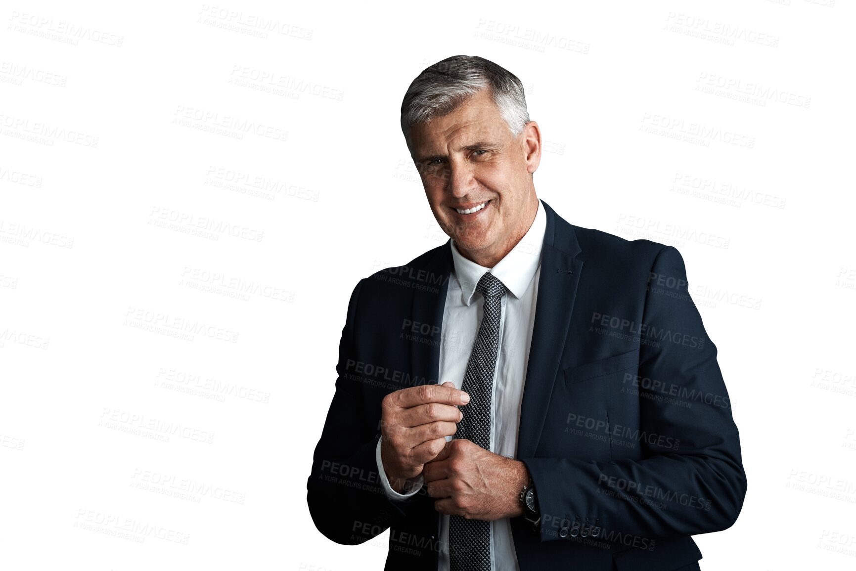 Buy stock photo Mature, businessman and happy portrait in corporate fashion with confidence with dressing. Senior manager, accountant and executive in professional style and isolated on transparent png background
