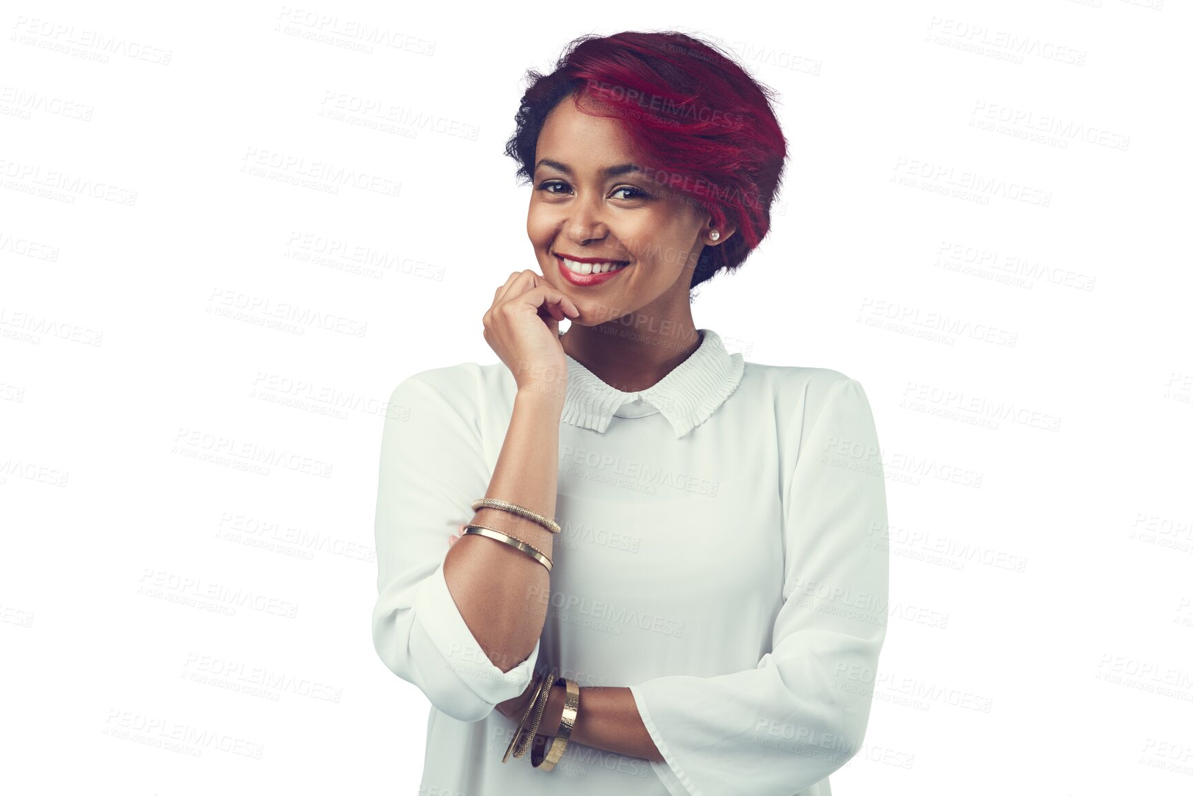 Buy stock photo Smile, business and portrait of woman with confidence, creative and isolated on transparent png background. Entrepreneur, designer or young professional with ambition, pride or happy face of girl